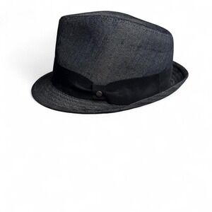 Stetson All-American Gray Herringbone Fedora Trilby Hat Men's Large Classic